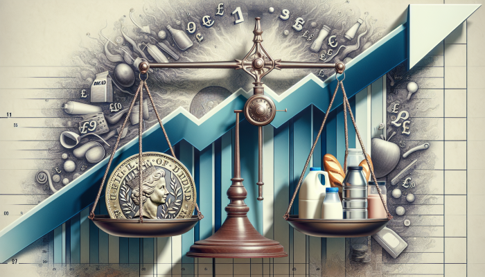 Understanding the Impacts of Inflation on Debt Consolidation Loans: A Comprehensive Guide | DCL Illustration depicting how inflation affects debt consolidation loans: A scale with a British pound coin and rising prices, symbolising inflation's impact on UK purchasing power.