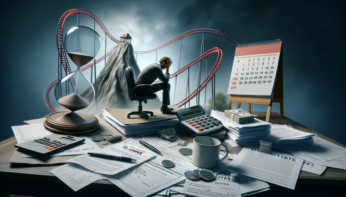Understanding the Effects of Inflation on Debt Consolidation Loans: A Comprehensive Guide | DCL A person reviewing financial documents, surrounded by charts and a calendar, illustrating the risks associated with debt consolidation.