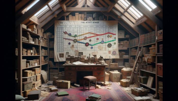 Timeline chart on desk with attic items and UK regulatory documents, showing clearance milestones.