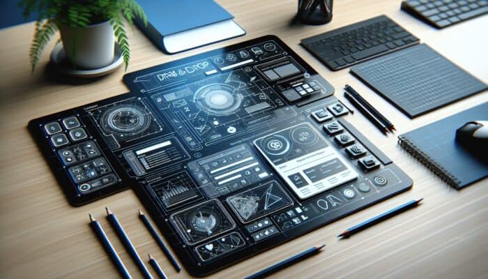 User-friendly interface with drag-and-drop tools for easy landing page design, featuring a clean layout and intuitive icons.