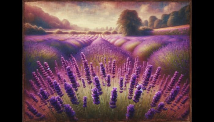 How Lavender Reduces Stress: A serene English garden with vibrant purple lavender fields, reflecting centuries of British cultural heritage.