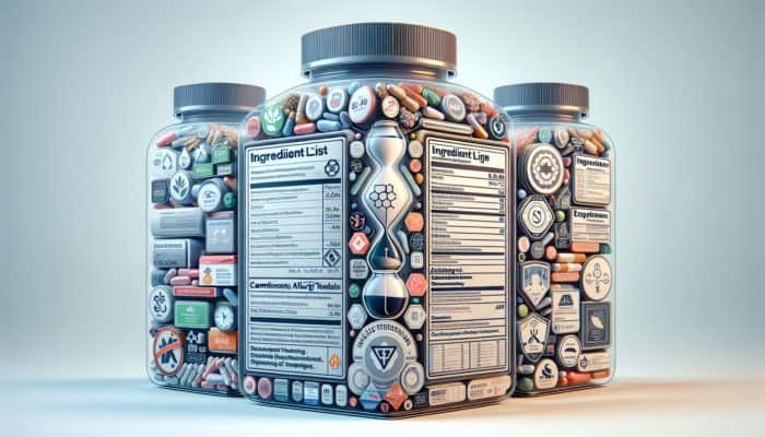 Choosing Safe Supplements As A Beginner: A clear supplement label showing third-party verification, ingredients, GMP certification, expiration date, and allergen warnings.