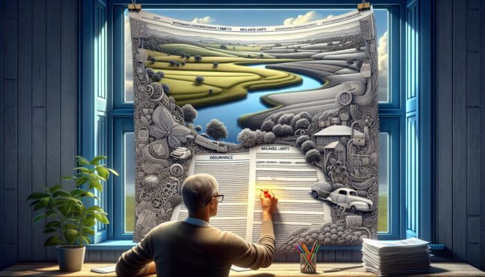 Person reading rental agreement, highlighting key terms, rural landscape visible.