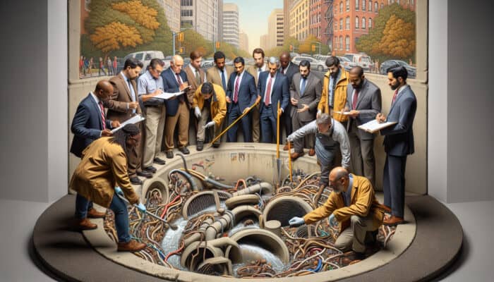 A team of experts inspecting a catch basin system in Richmond for drainage solutions.