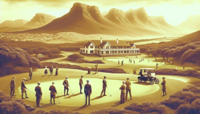 Empangeni Country Club: Early 20th-century golfers at Empangeni Country Club, KwaZulu-Natal, enjoying the lush green fairways and stunning landscapes.