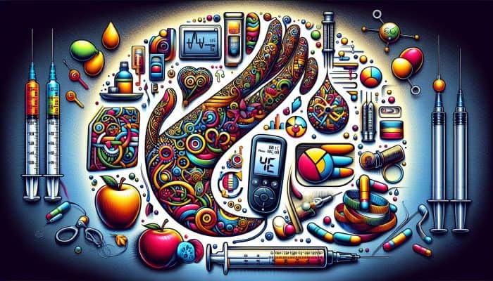Diabetes Blood Test in Newcastle: Infographic showing HbA1c, fasting plasma glucose, and oral glucose tolerance test results with medical equipment.