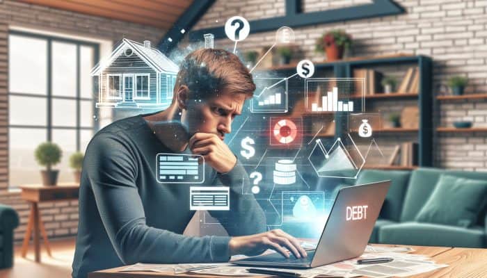 Debt Consolidation Loan Lies Exposed: UK's Hidden Truths | DCL Person reviewing financial documents and checking credit score on laptop in UK home office.