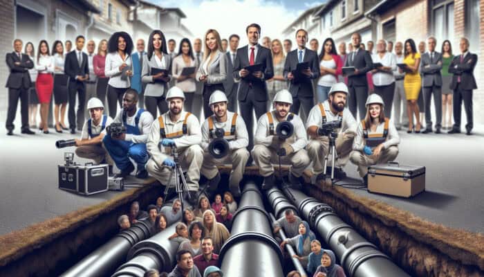 A professional sewer inspection team in Mission using advanced technology to evaluate underground pipes, with satisfied local customers.