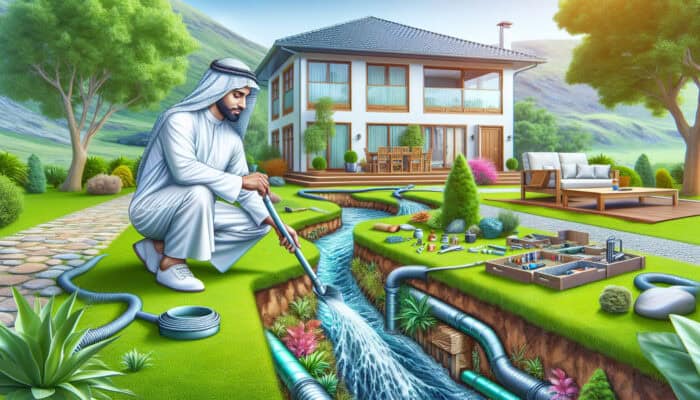 Yard Drainage Services in White Rock: Professional installing French drain in green yard, diverting water from modern home and garden in White Rock.