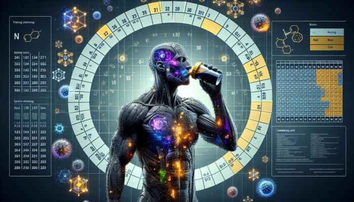 Bodybuilder consuming BCAA supplement post-workout, showing muscle recovery and frequent training schedule.