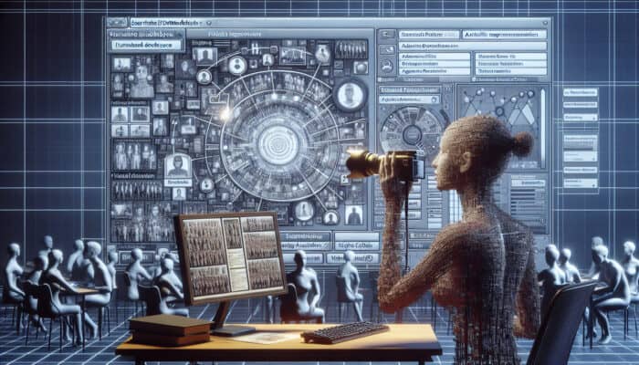 A digital interface showing a vast influencer database with analytics, used by a human virtual assistant.