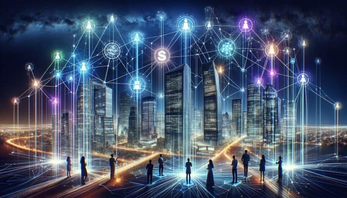 Best Peer-to-Peer Debt Consolidation Loans: UK Guide | DCL Best Peer-to-Peer Debt Consolidation Loans: A digital platform linking borrowers and investors directly, symbolized by a network against a modern city backdrop.