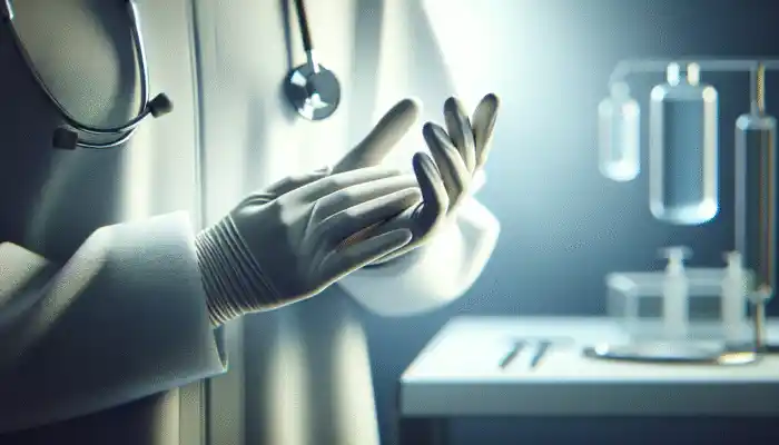 A healthcare worker wearing durable, flexible nitrile gloves from top brands in a clinical setting.