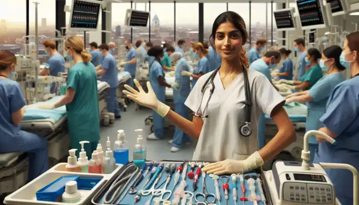 Disposable Vinyl Gloves in Croydon: A healthcare worker in Croydon wearing affordable, latex-free vinyl gloves in a busy hospital.
