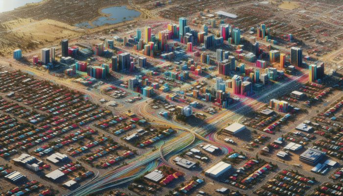 Aerial view of Nelspruit neighborhoods, showing property value variations due to proximity to amenities and economic growth.