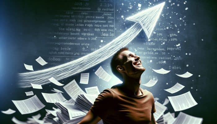 How to Use Spreadsheets for Debt Consolidation: UK Guide | DCL How to Use Spreadsheets for Debt Consolidation: Person feeling relieved as multiple debts merge into one loan with lower interest rate.