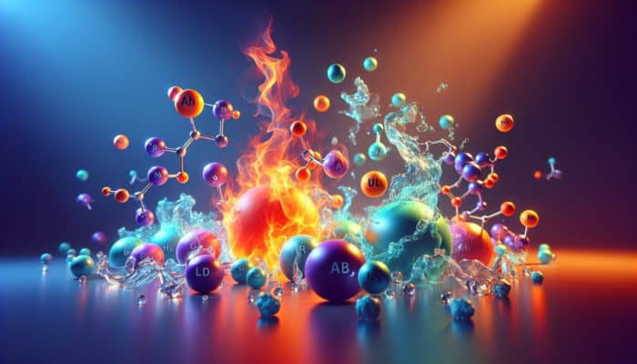 Colorful ions of sodium, potassium, magnesium, and calcium interacting with water, illustrating hydration and fluid balance.