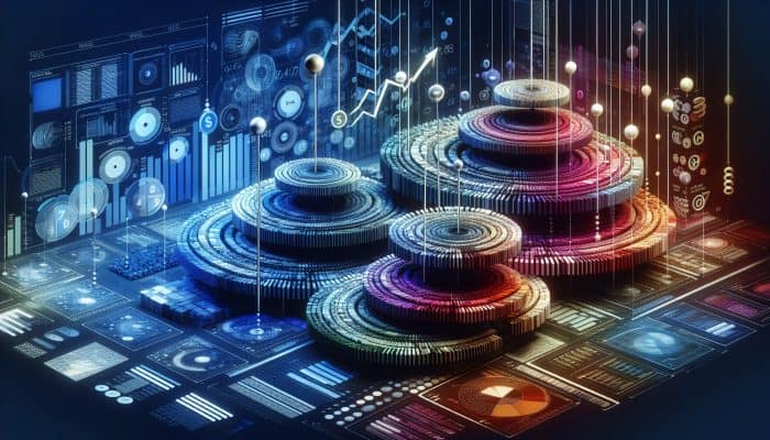 Debt Consolidation Loans With Tiered Repayments: UK Guide | DCL A scale showing fixed and variable interest rates across tiers, with financial graphs and market trends in the background.