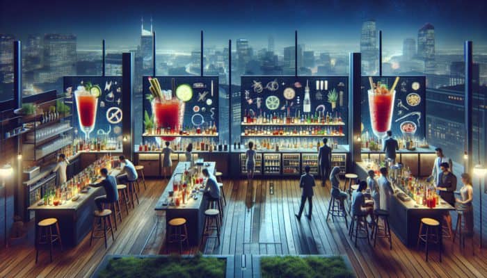 Rooftop bar at Mandalay Bay with views of the Strip, sophisticated cocktails, and customizable Bloody Mary bar.