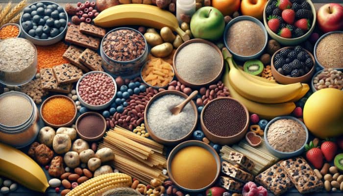 A vibrant array of complex carbohydrates fueling an intense workout session.