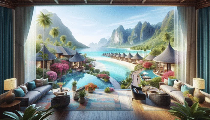 A luxury resort with lavish rooms, stunning views, and attentive staff creating an indulgent sanctuary.