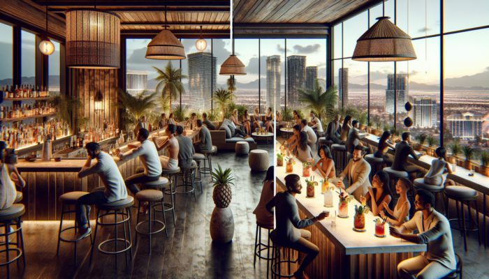 Diverse Summerlin bars showcasing varied ambiances, from rustic taverns to elegant rooftop lounges with city views.