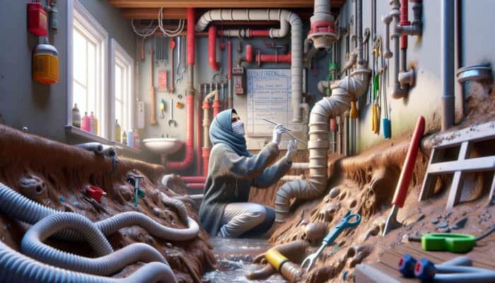 Local drain expert inspecting complex system in older Tsawwassen home, using specialized tools.