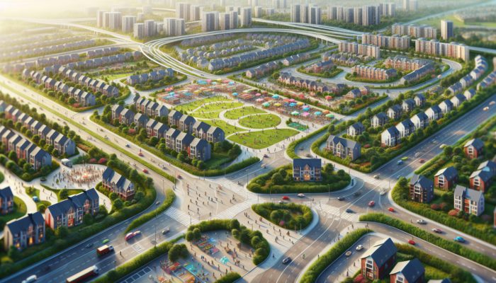 A vibrant neighborhood with low crime, green parks, bustling markets, good schools, and efficient transport links, fostering community and safety.