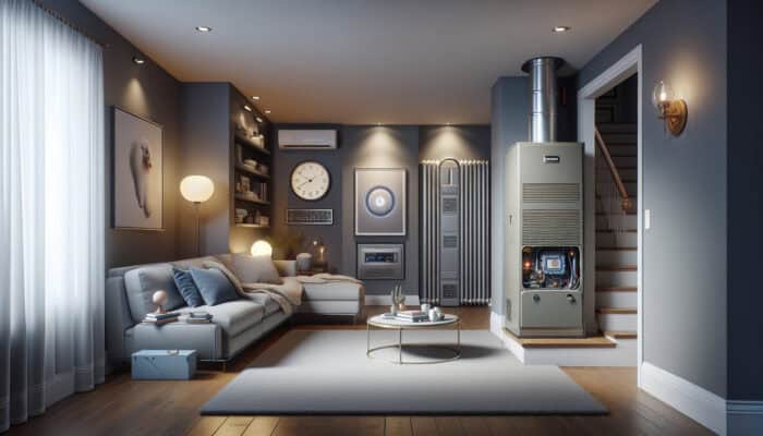 Furnace Services in Richmond: A modern living room displaying gas, electric, and oil furnaces, representing home heating options in Richmond.